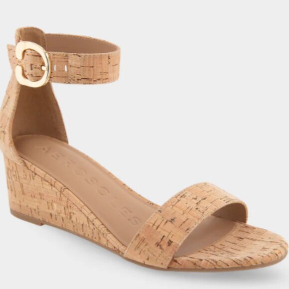 AEROSOLES Willis Cork Wedge Sz 10 Comfortable Ankle Strap Mid Wedge Sandal - Picture 3 of 6